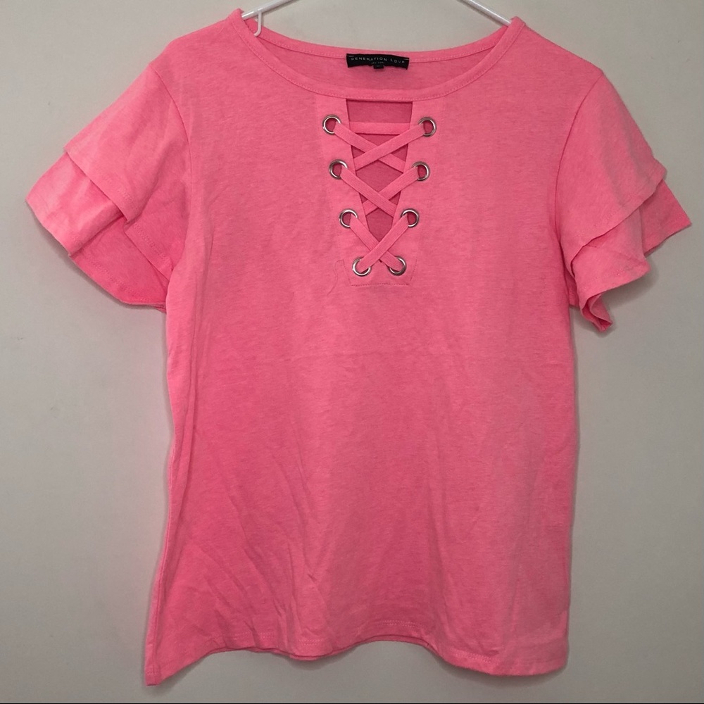 Generation Love Lace Up Ruffle Sleeve Tee